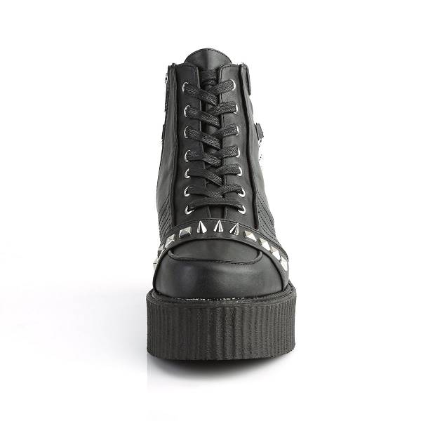 Demonia V-CREEPER-565 Black Vegan Leather Schuhe Damen D907-863 Gothic Creepers Schuhe Schwarz Deutschland SALE